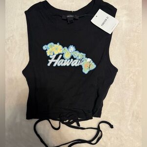 Forever 21 Black Floral Hawaii Crop Top